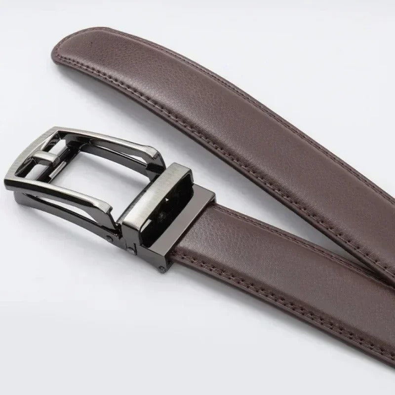 Cinturón Automático EXECUTIVE Silver/Brown – Estilo Formal con Hebilla Plateada y Ajuste sin Hoyitos